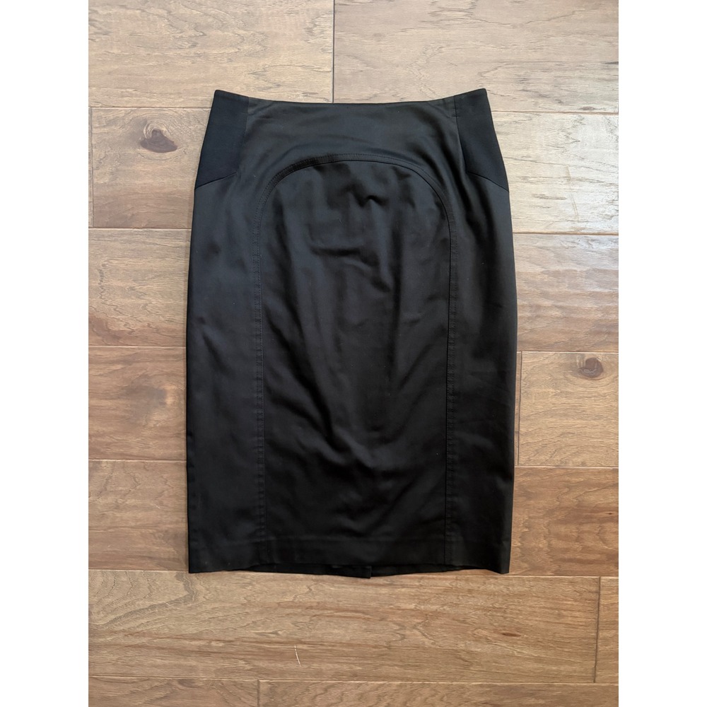 Badgley Mischka Pencil Skirt Womens 6 Black Paneled Stretch Knee Length
